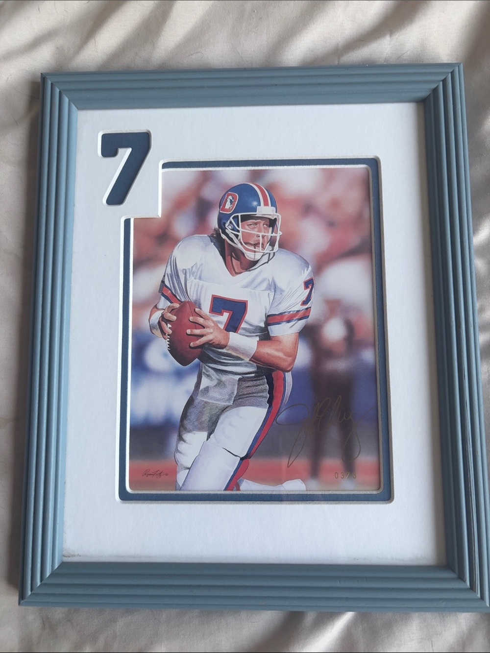 Blue Ribbed Picture Frame with White Mat and Number Accent